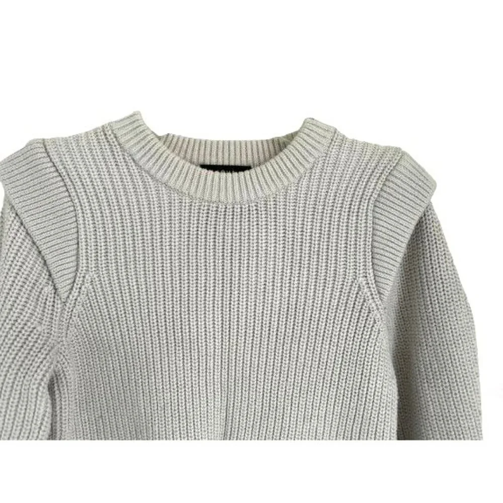 AQUA Knitted Ribbed Cotton Grey Epaulet Sweater In Cream/Gray Color Size Small
